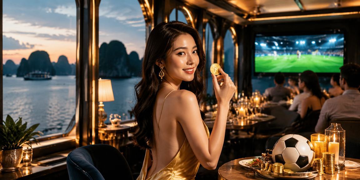 Người hâm mộ xem và cá cược bóng đá bên vịnh Hạ Long với ly cà phê Việt