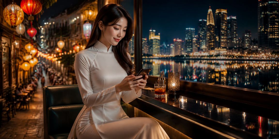 Người dùng tại Hà Nội đặt cược thể thao trực tuyến trong trang phục áo dài truyền thống