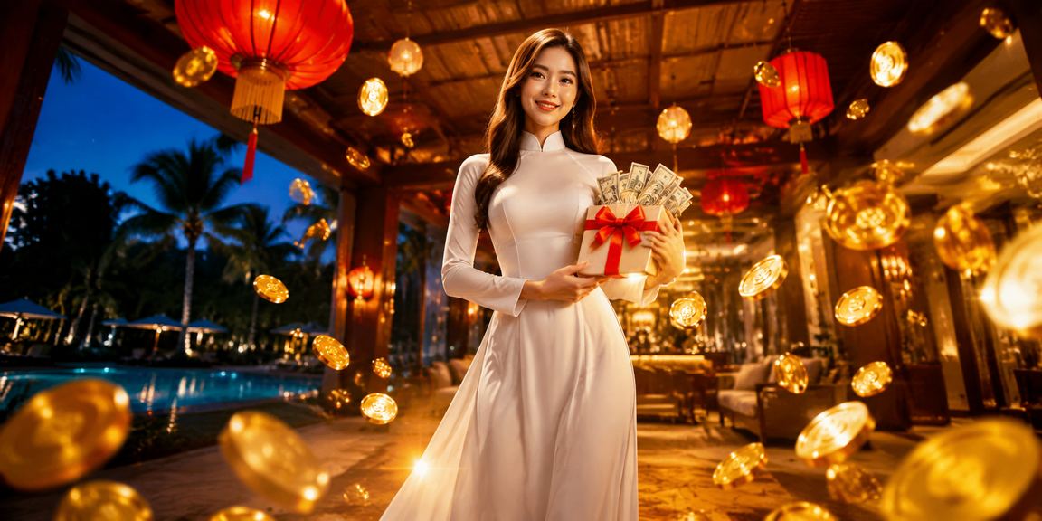 Người phụ nữ mặc áo dài tại Hội An xem kết quả cược và kiểm tra ứng dụng điện thoại